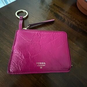 Fossil Pink/Magenta Leather Keyring Wallet/Card Keeper